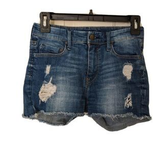 &DeniM H&M Distressed Denim Mid Rise Jean Shorts